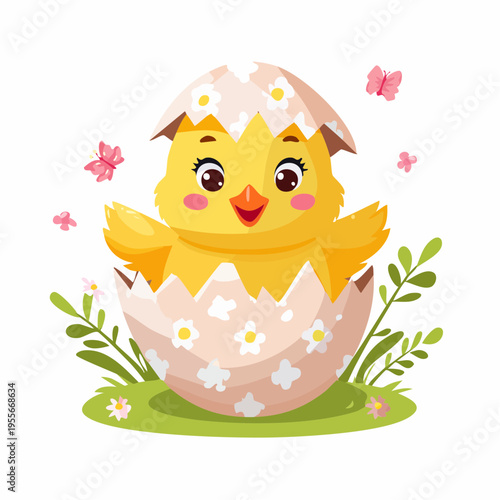 Süßes Küken schlüpft aus einem Osterei