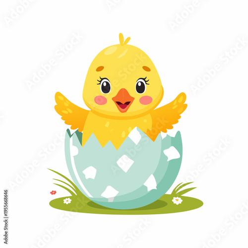 Süßes Küken schlüpft aus einem Osterei