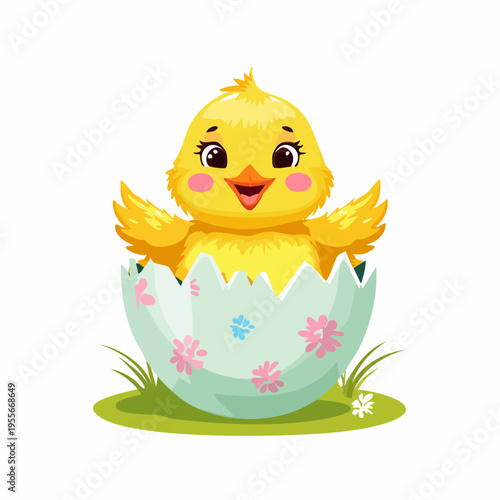 Süßes Küken schlüpft aus einem Osterei