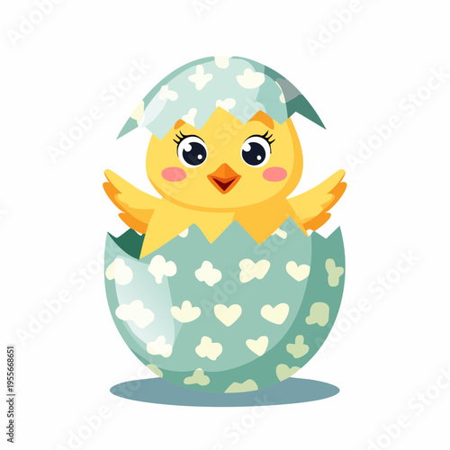 Süßes Küken schlüpft aus einem Osterei