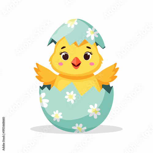 Süßes Küken schlüpft aus einem Osterei