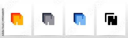 Squares Rounded Corners Stack Layers Initial Letter Logo Design N