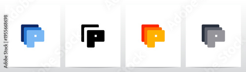 Squares Rounded Corners Stack Layers Initial Letter Logo Design P