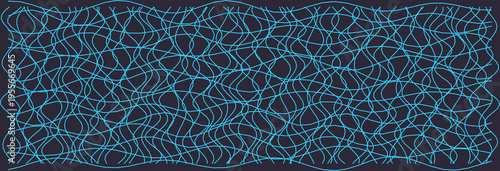 Intricate blue wavy grid pattern on a dark backdrop, creating an abstract, flowing visual effect.