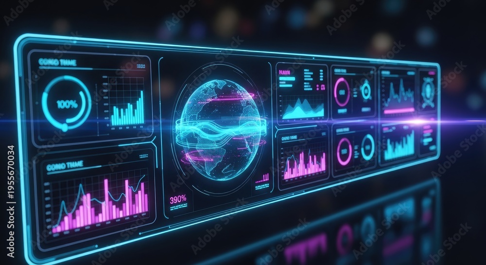 Obraz premium Futuristic Digital Dashboard Displaying Data Visualization.