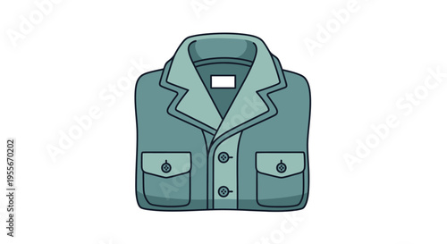 Flat Vector Illustration of a Folded Teal Blue Men's Jacket with Pockets and Buttons