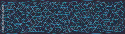 Wavy lines form an abstract distorted grid in blue against a dark background, creating a unique visual effect.