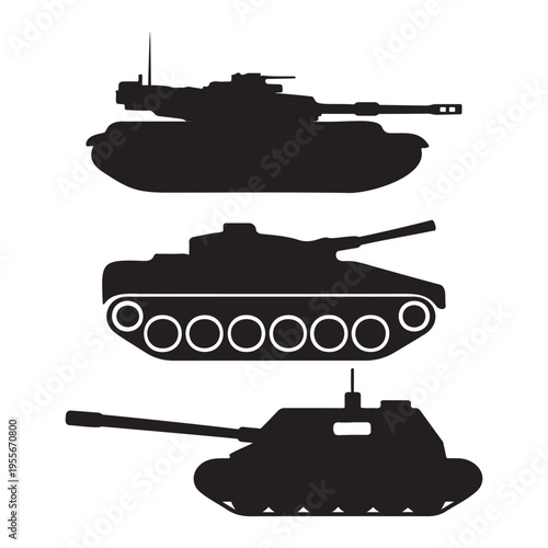 Military tank silhouettes collection, armored vehicle icons set