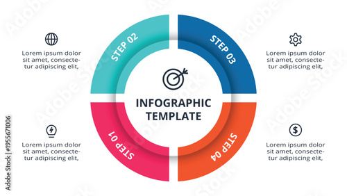 Essential infographic with 4 steps, options, parts or processes. Business data visualization.