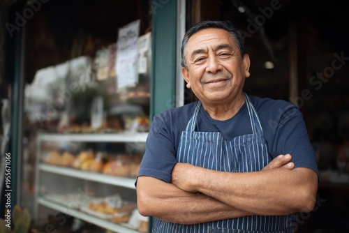 Immigrant Small Business Owner Standing in Front of Shop