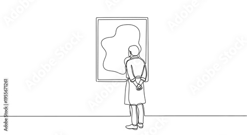 Person admiring abstract art in a minimalist gallery setting