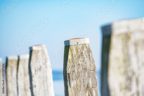Beach posts on the beach of the Wadden Island of Schiermonnikoog in the Netherlands