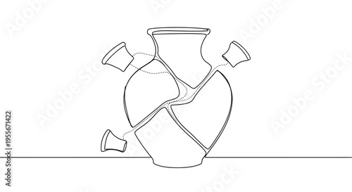 Broken Ancient Amphora Vase Drawing, Fragmented Pottery Object