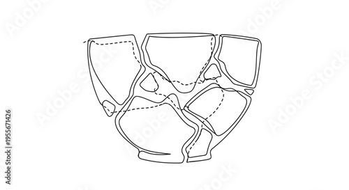 Broken Pottery Bowl Fragment Outline Drawing