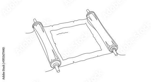 Ancient Scroll Parchment With Wooden Rollers, Hand Drawn Illustration