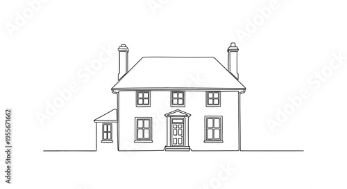 Hand-drawn sketch of a traditional two-story house with chimneys