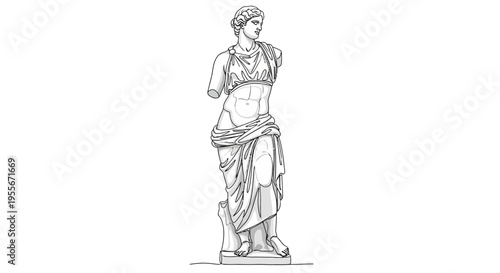 Ancient Greek Sculpture of a Woman, Line Art, Marble Statue, Classical Art