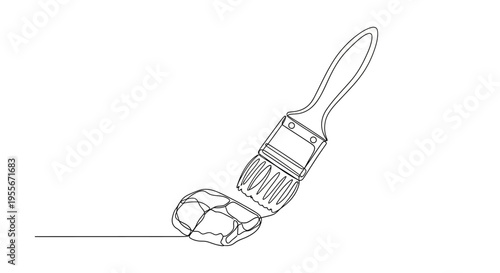 Paintbrush and Stone Line Art - Artistic Creation Concept