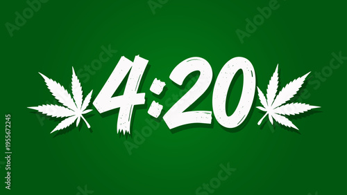 420 lettering with cannabis leaves on green background, bold typography design for marijuana culture and celebration concept