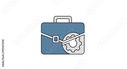 Blue briefcase with gear symbol.