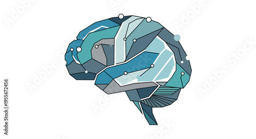 Brain Illustration with Colorful Geometric Shapes.