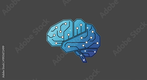 Blue circuit board brain illustration.