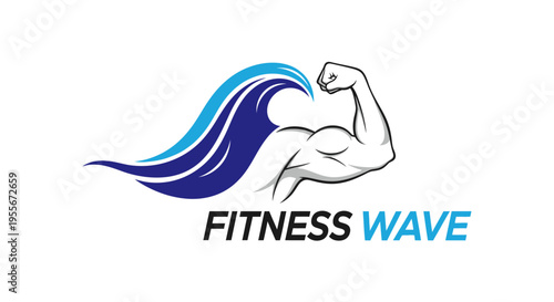 Fitness wave logo with flexed arm.