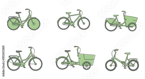 Green cargo bike with different attachments.