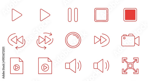 Collection of media control icons set.