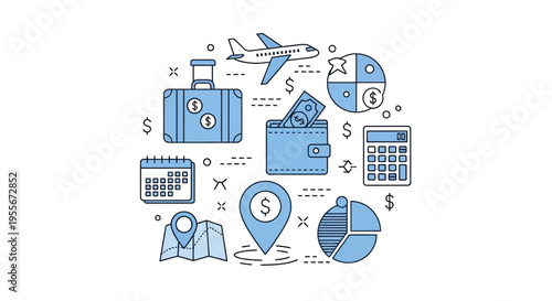 Business travel finance icons.