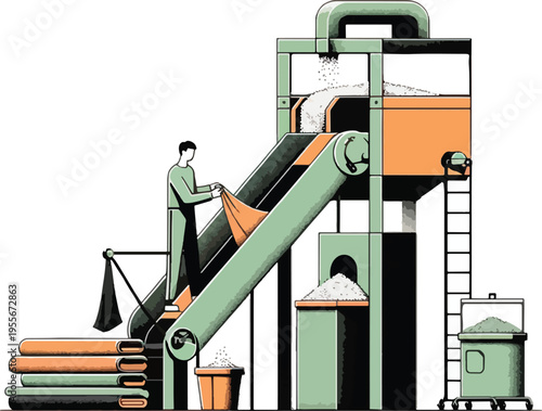 Worker operating industrial machinery for material processing