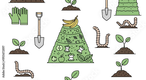 Worms and seedlings in compost pile.