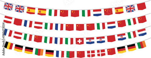 International World Flag Bunting Garlands Set with National Flags for Global Celebration Events Sports Festivals and Multicultural Decorations Vector Illustration