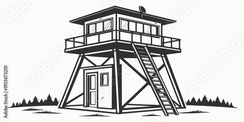 A tall tower with a ladder and a balcony