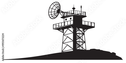 A tall tower with a satellite dish on top