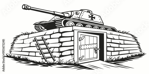 A tank on top of a stone bunker