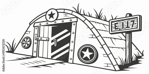 A bunker with a sign on the right side