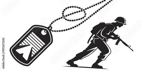 A soldier with a dog tag and a gun