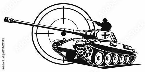 A black and white illustration of a german tank with a soldier