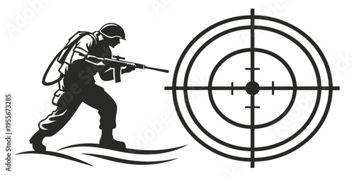 Soldier aiming rifle at target