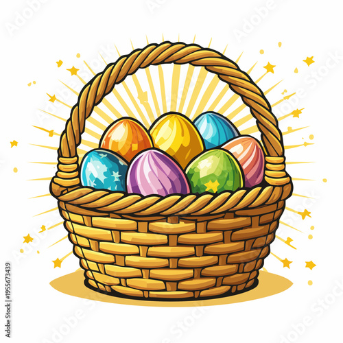 Gefüllter Osterkorb mit bunten Eiern