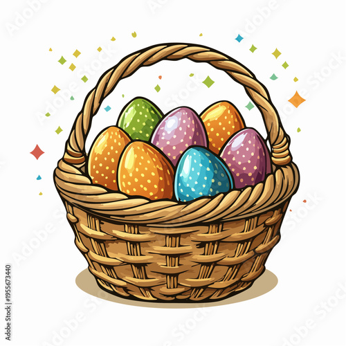 Gefüllter Osterkorb mit bunten Eiern