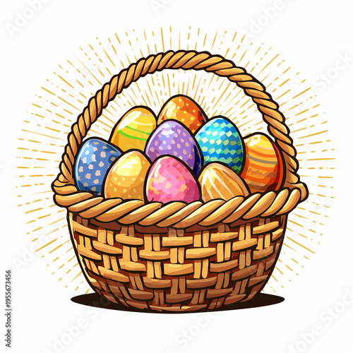 Gefüllter Osterkorb mit bunten Eiern