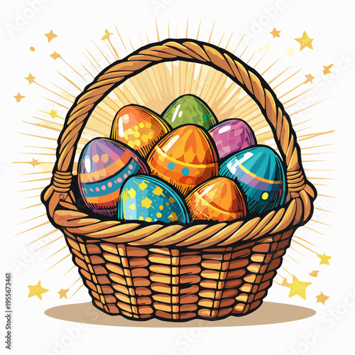 Gefüllter Osterkorb mit bunten Eiern