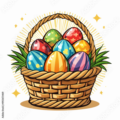 Gefüllter Osterkorb mit bunten Eiern