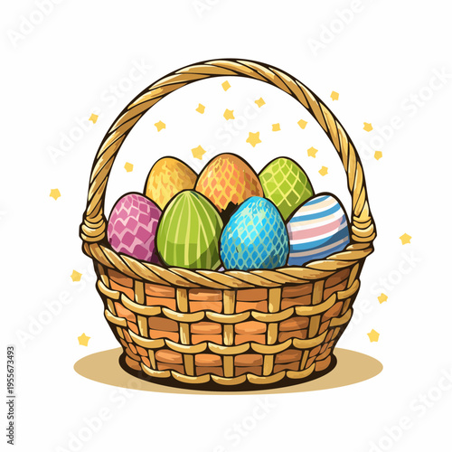 Gefüllter Osterkorb mit bunten Eiern