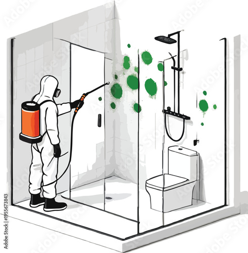 Person in Hazmat Suit Disinfecting Shower Area disinfection
