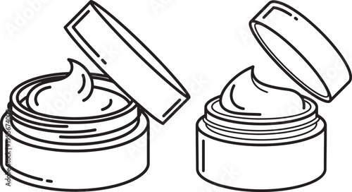 Cream jar icons with lids open and closed, simple outline vector for cosmetics, skincare, or ointments, Hand Cream