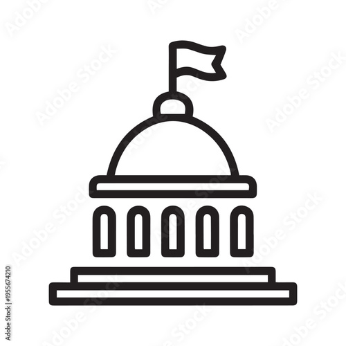 Minimalist Government Capitol Building Line Art Icon with Dome and Flag for Political and Civil Design Projects