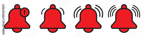 Ringing bell notification alert icon symbol, isolated on transparent background